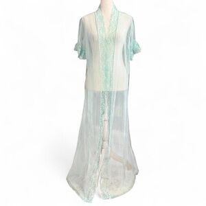 Vintage Sears Blue Lace Trim Sheer Robe Nightgown Cottagecore M